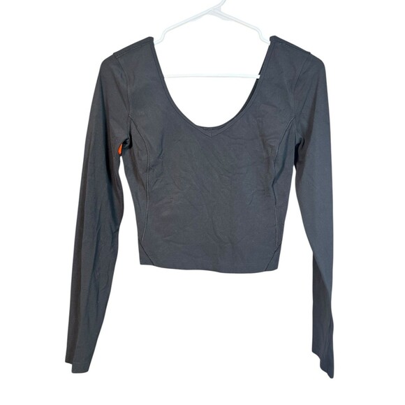 Lululemon Align Long Sleeve Crop Top V Neck‎ Nulu Stretch Solid Black sz 4 - Picture 1 of 10